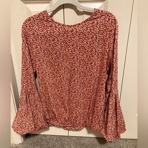 SOLD Bell Sleeve Rust Print Top Size M